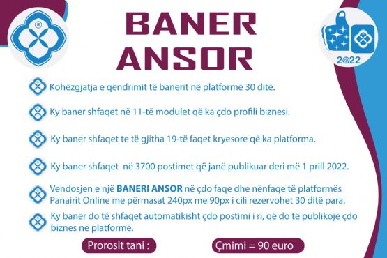 Baner ANSOR DJATHTAS, Baner Reklama ne platforme biznesi, ne cdo faqe dhe nenfaqe te platformes Panairi Online. 